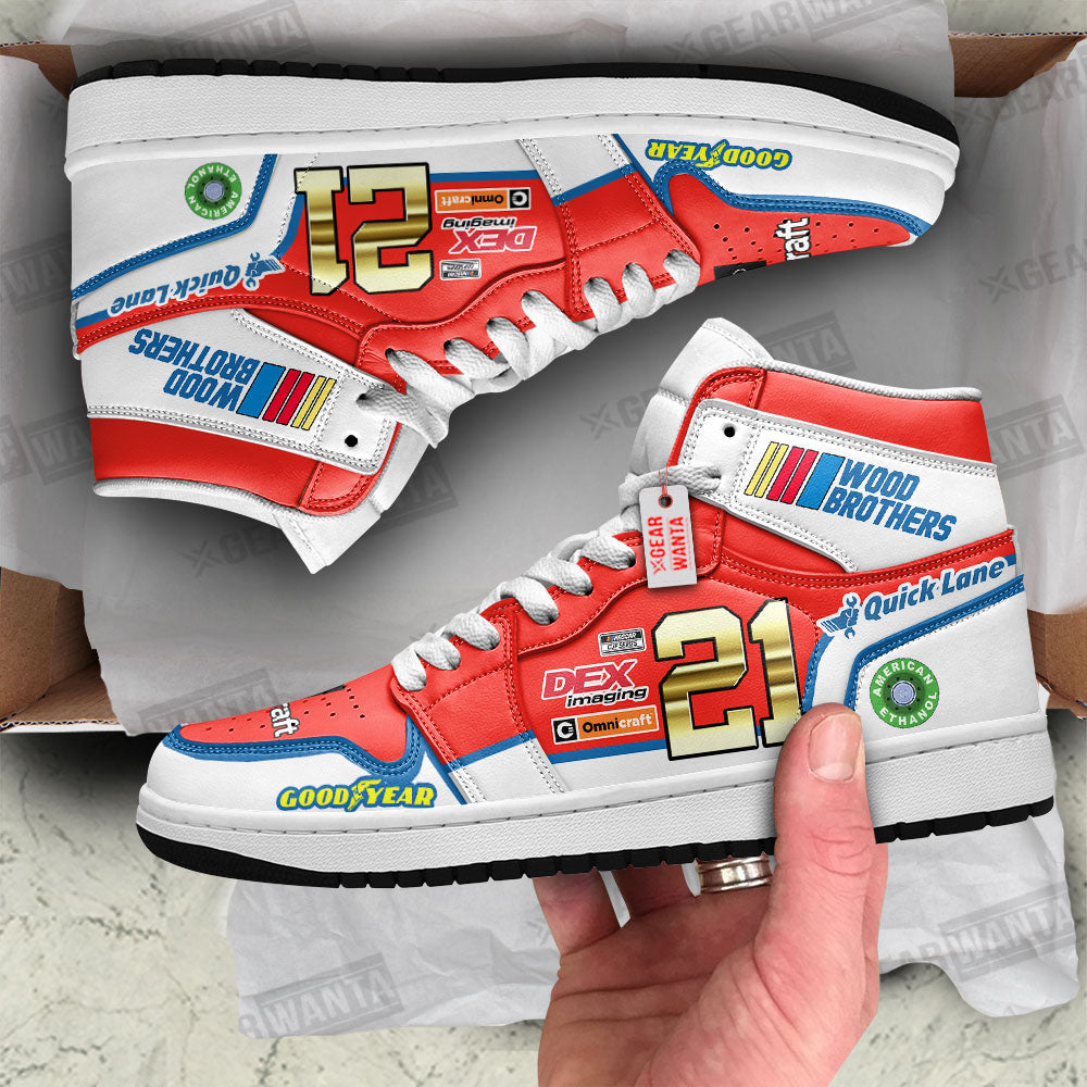 Wood Brothers J1 Shoes Custom No 21 Cars Race Sneakers-Gear Wanta