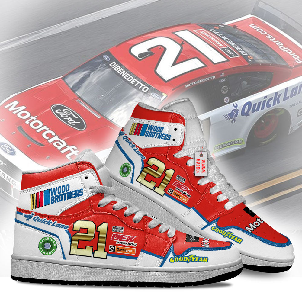 Wood Brothers J1 Shoes Custom No 21 Cars Race Sneakers-Gear Wanta