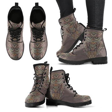 Abstract Owl Women Leather Boots Gifts For Owl Lover-Gear Wanta