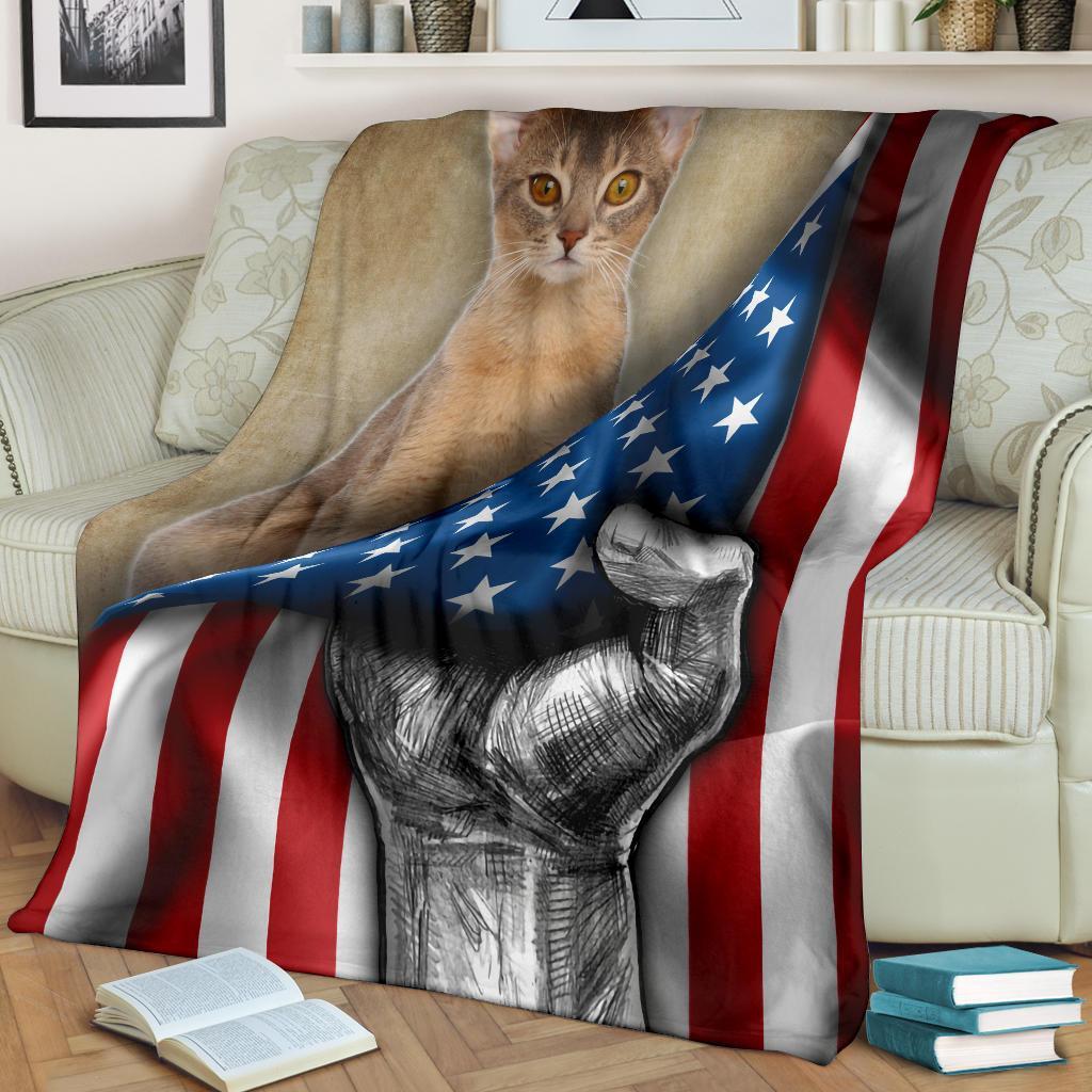 Abyssinian Cat Fleece Blanket American Flag-Gear Wanta