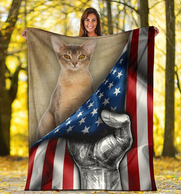 Abyssinian Cat Fleece Blanket American Flag-Gear Wanta