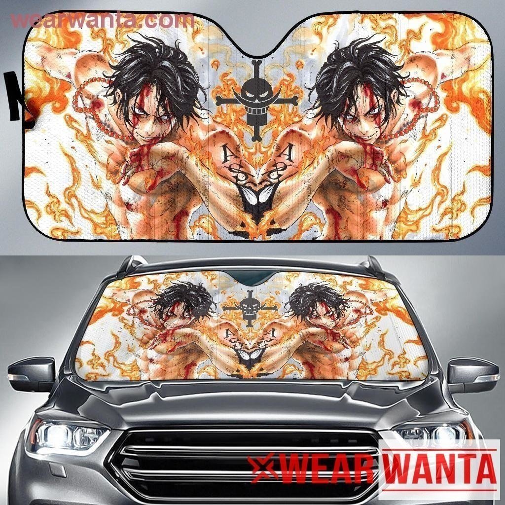 Ace On Fire One Piece Anime Car Sun Shade NH06-Gear Wanta