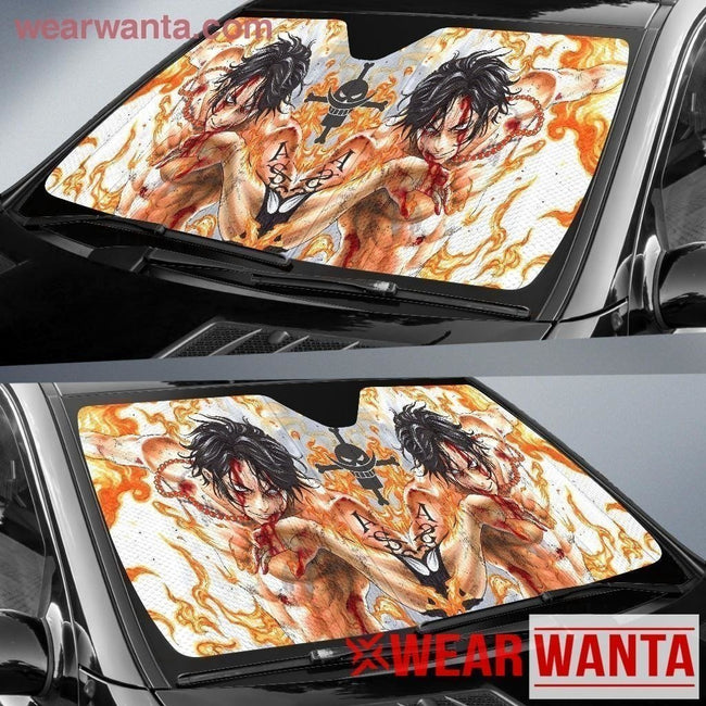 Ace On Fire One Piece Anime Car Sun Shade NH06-Gear Wanta