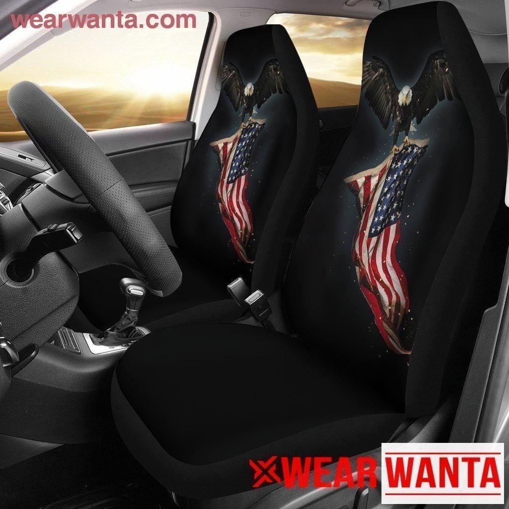 American Flag Car Seat Covers Custom Bald Eagle Car Decoration Accessories-Gear Wanta