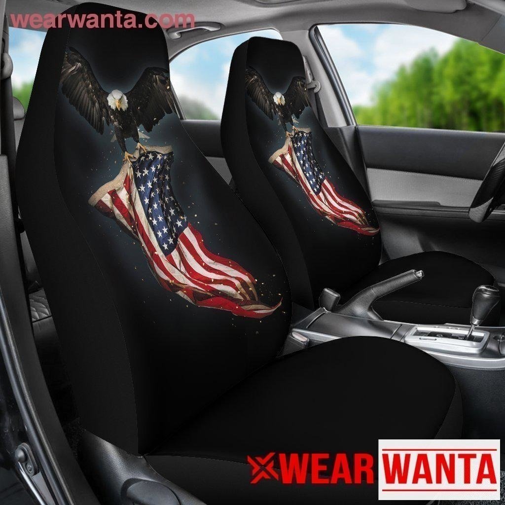 American Flag Car Seat Covers Custom Bald Eagle Car Decoration Accessories-Gear Wanta