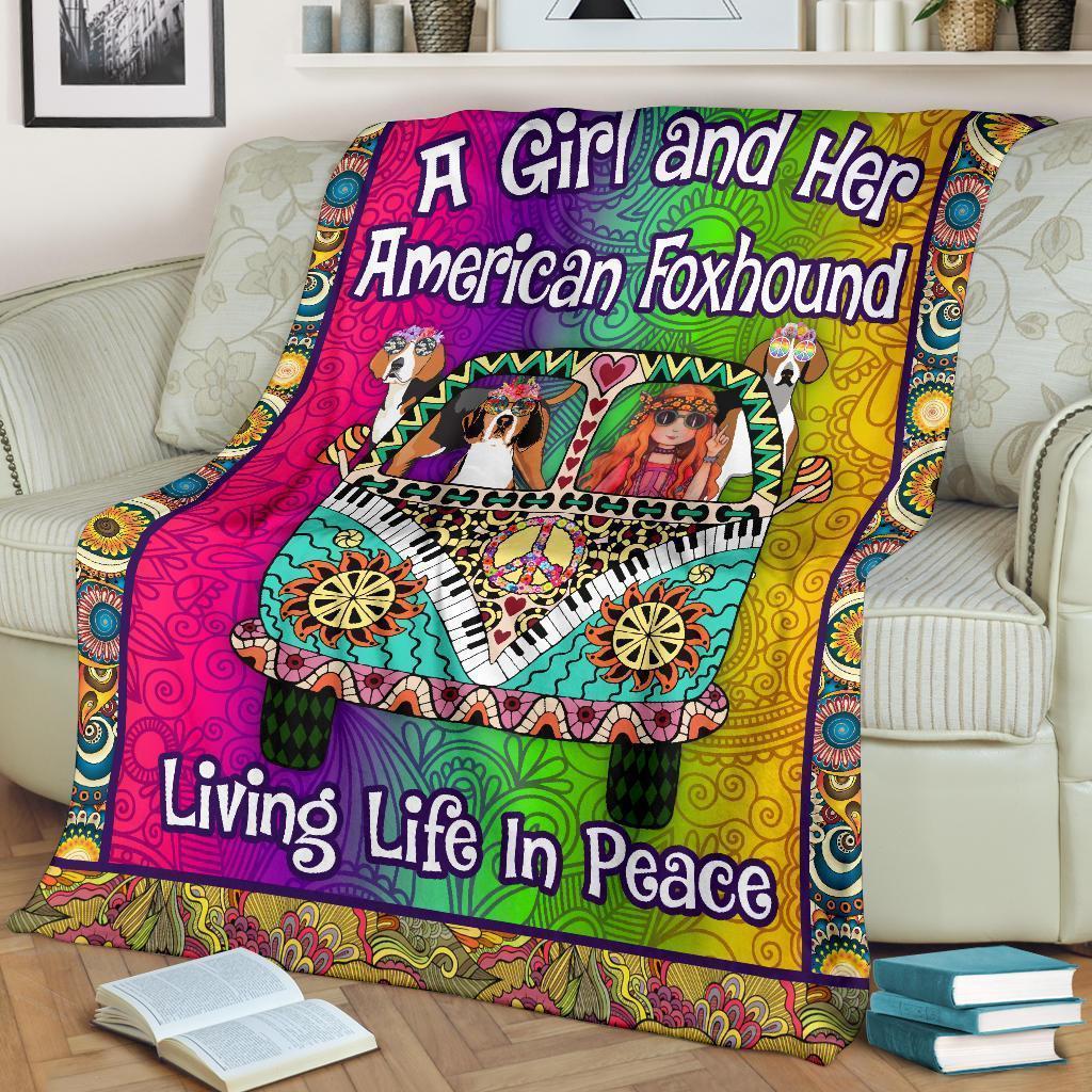 American Foxhound Dog Hippie Van Fleece Blanket-Gear Wanta