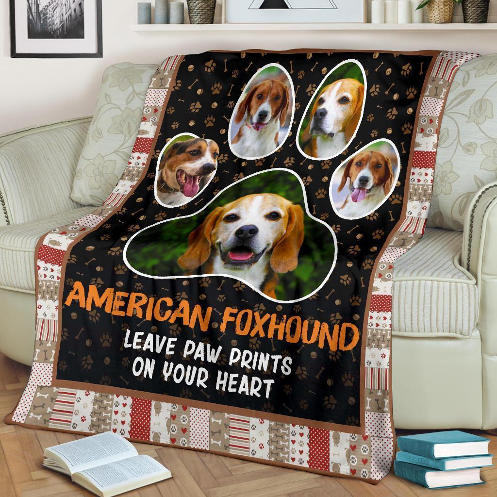 American Foxhound Leave Paw Prints On Your Heart Fleece Blanket-Gear Wanta