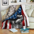 American Shorthair Cat Fleece Blanket American Flag-Gear Wanta