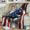 American Shorthair Cat Fleece Blanket American Flag-Gear Wanta