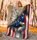 American Shorthair Cat Fleece Blanket American Flag-Gear Wanta