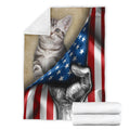 American Shorthair Cat Fleece Blanket American Flag-Gear Wanta