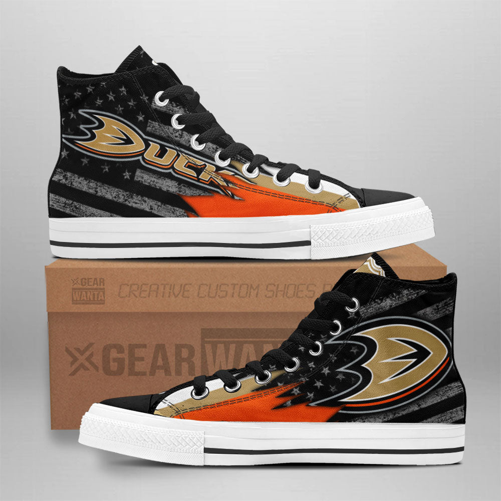 Anaheim Ducks High Top Shoes Custom American Flag Sneakers-Gear Wanta