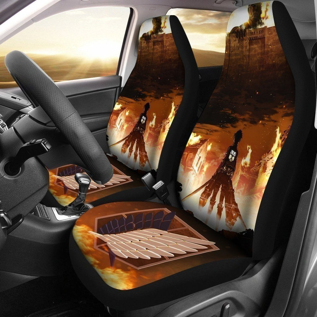Attack On Titan On Fire Car Seat Covers LT03-Gear Wanta