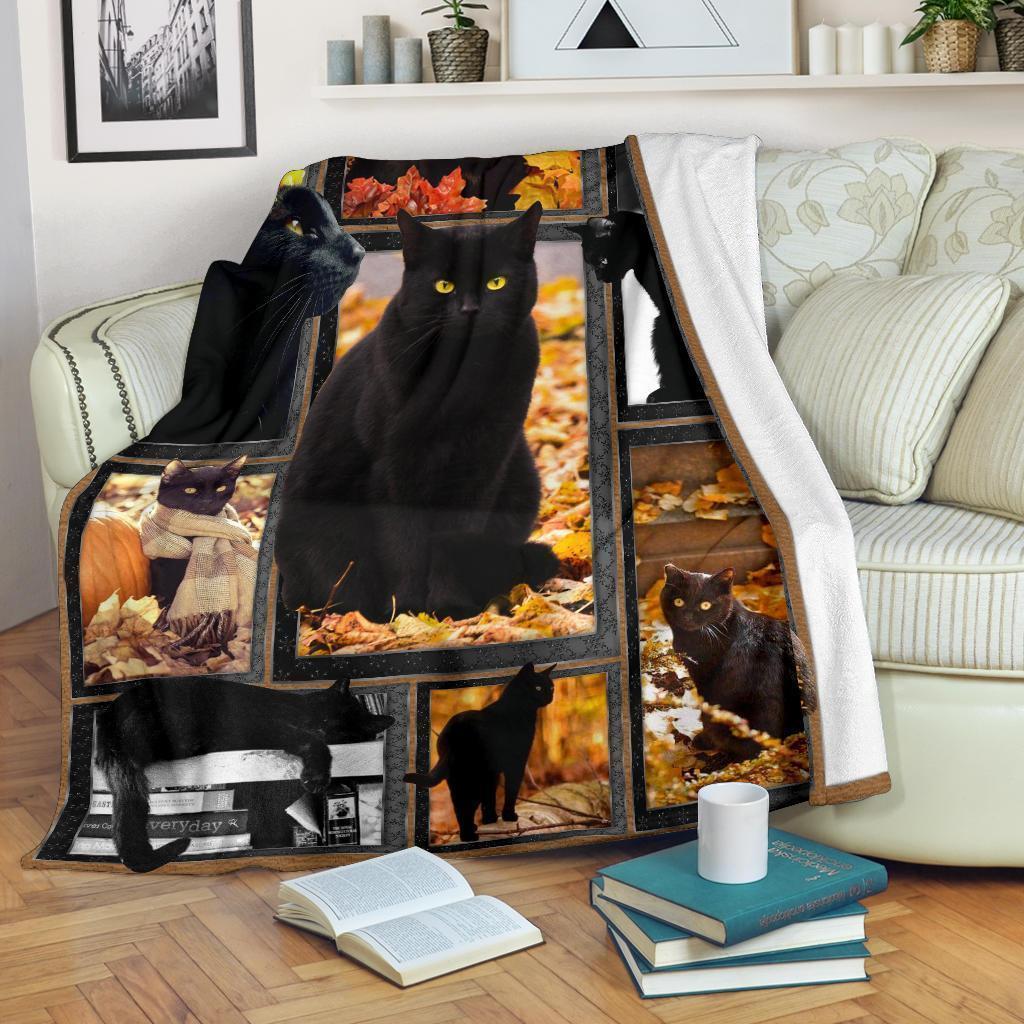 Autumn Black Cat Fleece Blanket For Cat Lover-Gear Wanta