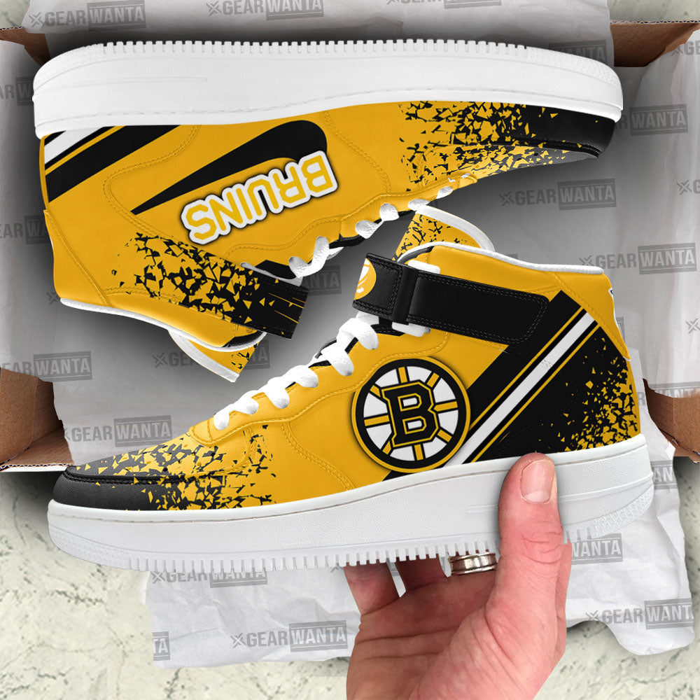 B. Bruins Air Mid Shoes Custom Hockey Sneakers Fans-Gear Wanta