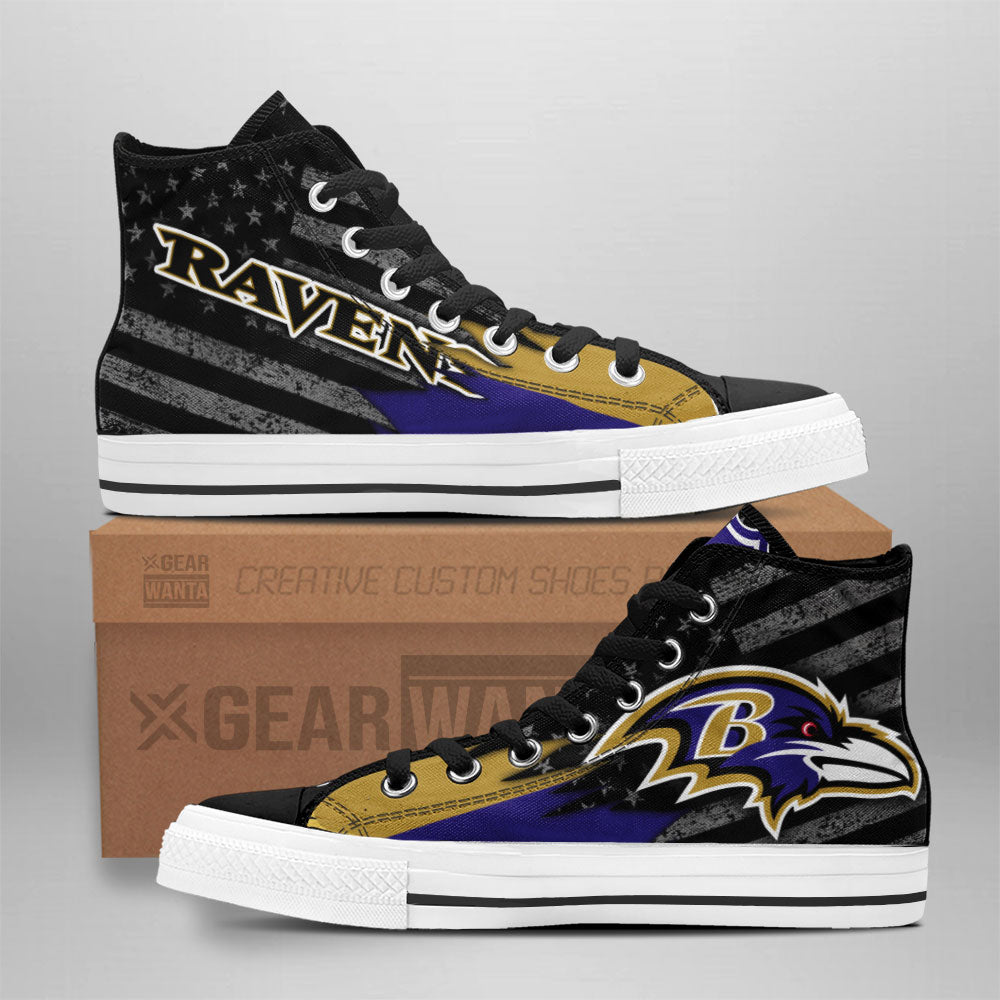 Baltimore Ravens High Top Shoes Custom American Flag Sneakers-Gear Wanta