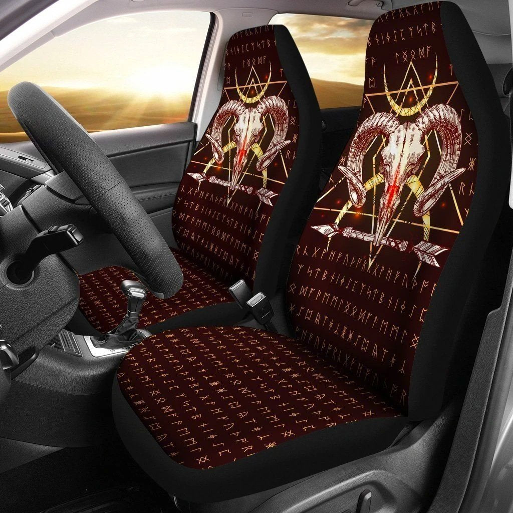 Baphomet Skull Car Seat Covers Viking Style NH1911-Gear Wanta