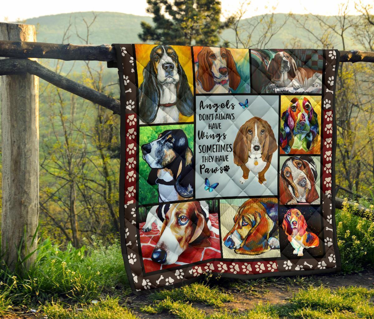 Basset Hound Dog Quilt Blanket Angels Sometimes Have Paws-Gear Wanta