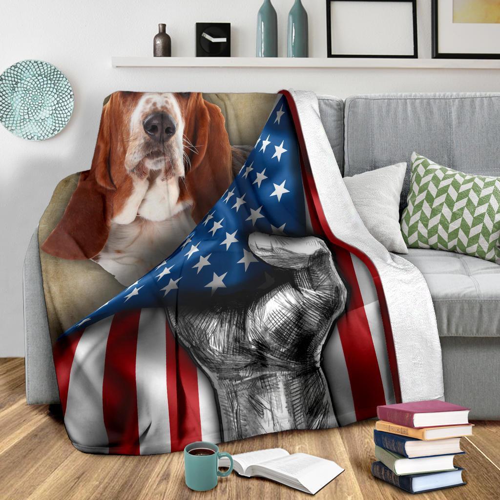 Basset Hound Fleece Blanket American Flag-Gear Wanta