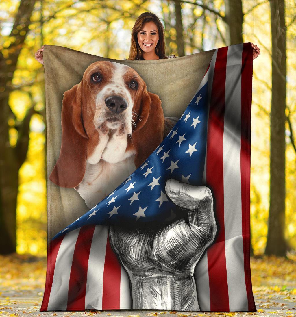 Basset Hound Fleece Blanket American Flag-Gear Wanta