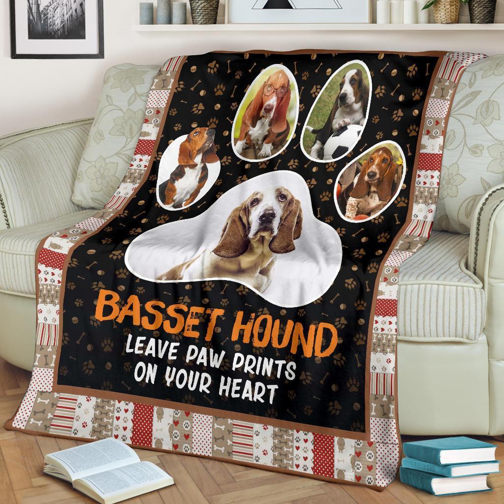 Basset Hound Leave Paw Prints On Your Heart Fleece Blanket-Gear Wanta