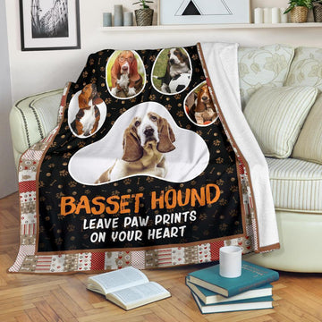 Basset Hound Leave Paw Prints On Your Heart Fleece Blanket-Gear Wanta