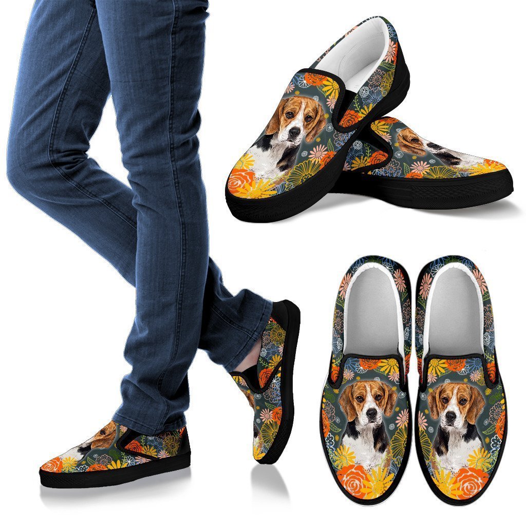Beagle Dog Floral Slip Ons Shoes For Dog Mom-Gear Wanta