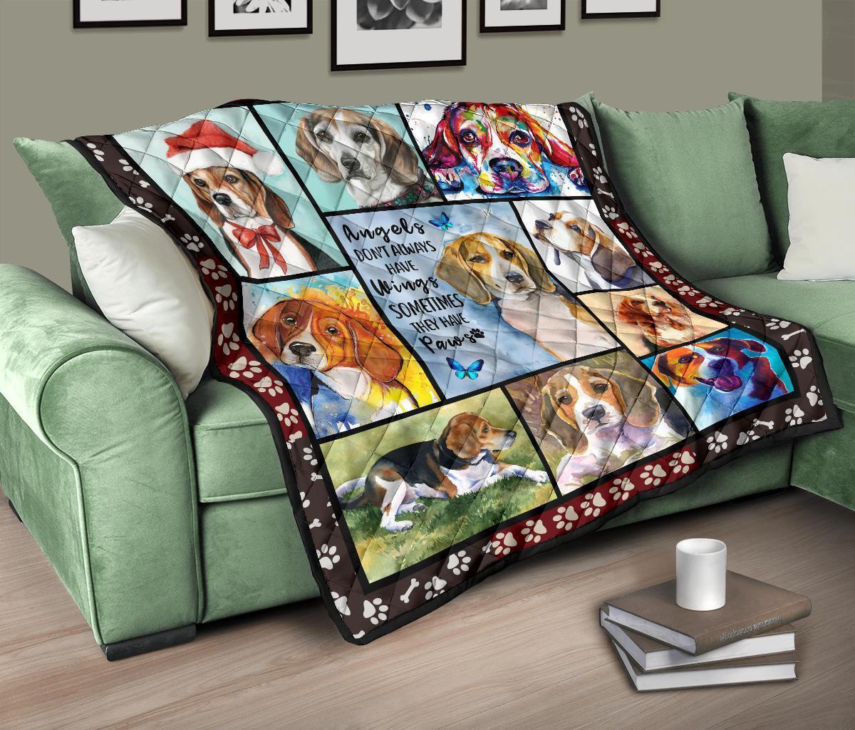 Beagle Dog Quilt Blanket Angels Sometimes Have Paws-Gear Wanta