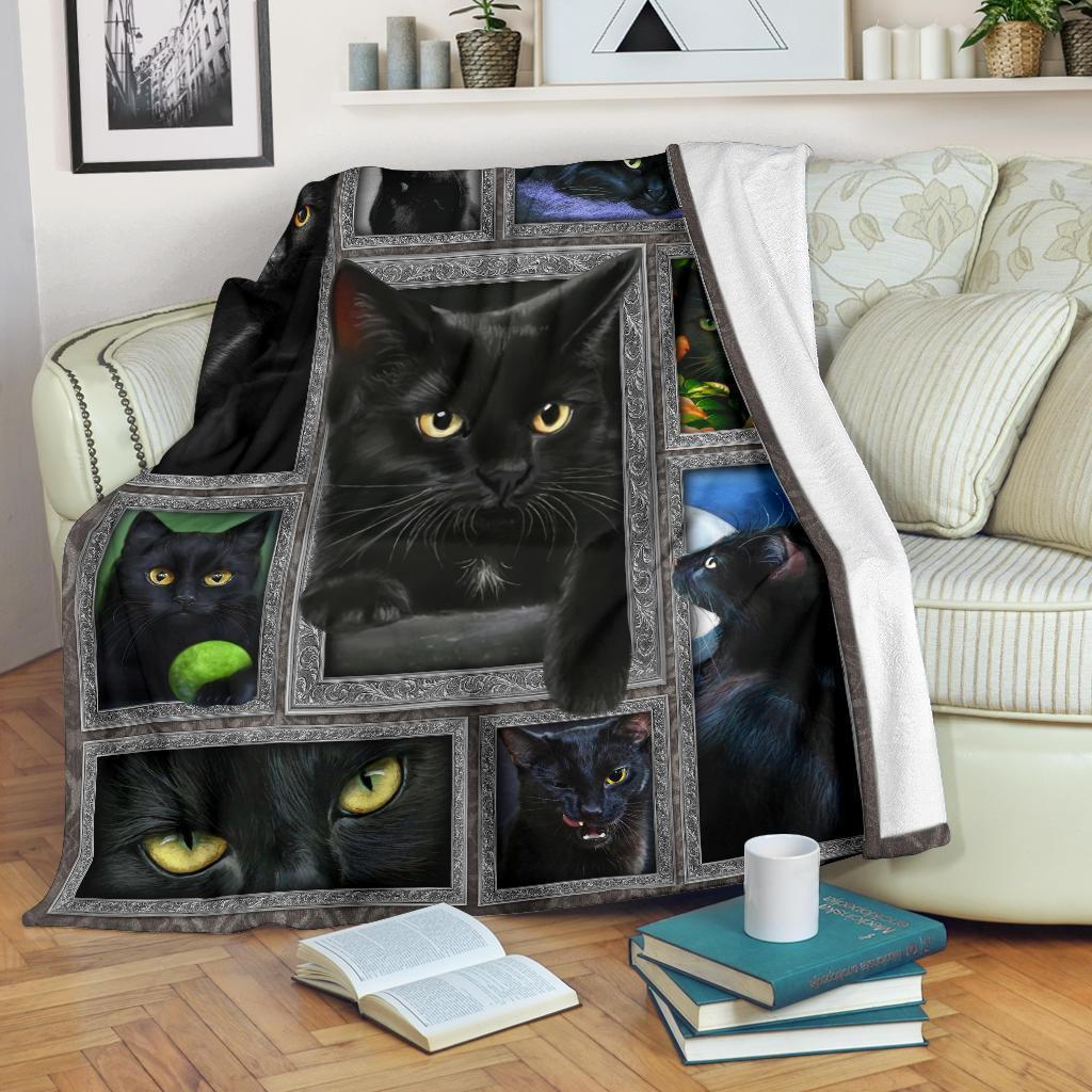 Black Cute Cat Fleece Blanket For Cat Lover-Gear Wanta