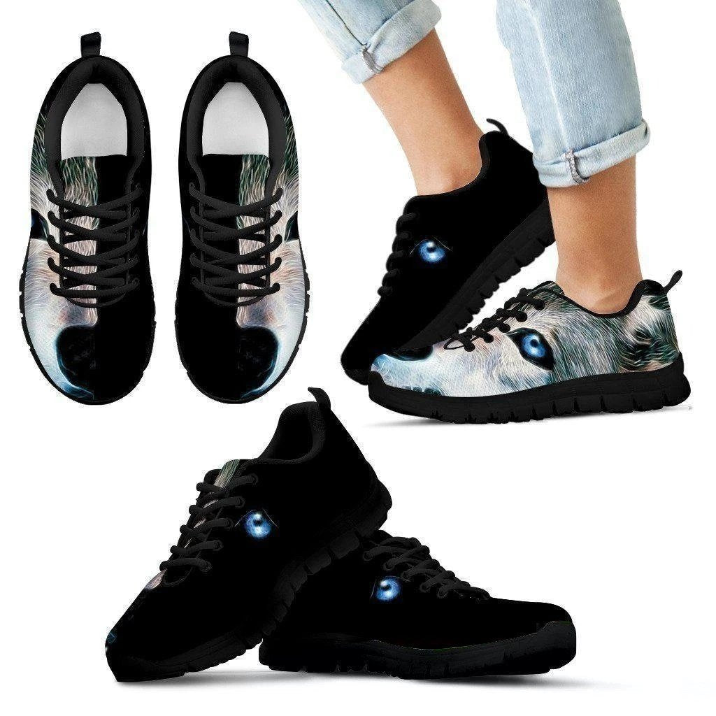 Black & White Wolf Sneakers Custom Design-Gear Wanta