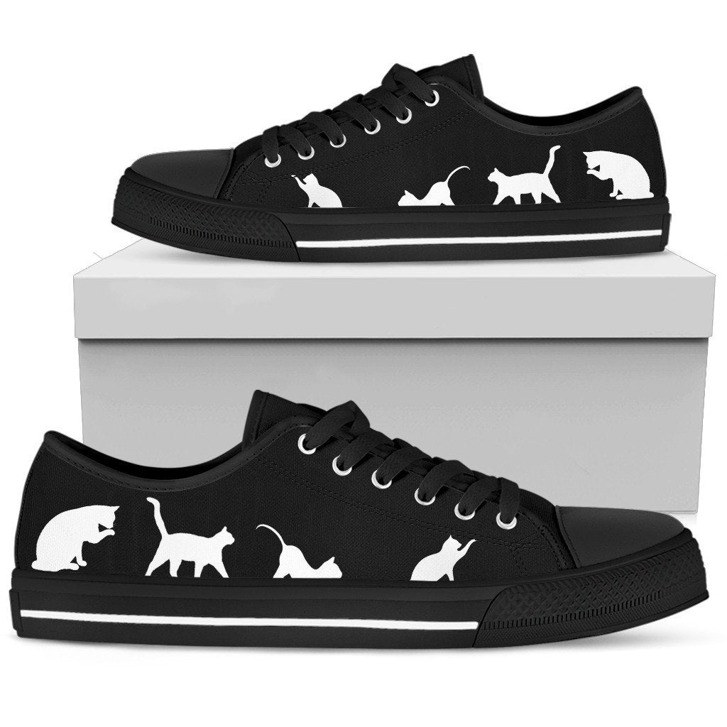 Black and White Cats Sneakers Low Top Shoes Cat Lover-Gear Wanta