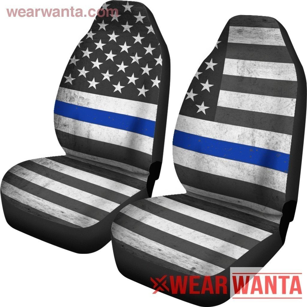 Blue Line USA Flag Car Seat Covers Gift Idea For Police NH1911-Gear Wanta