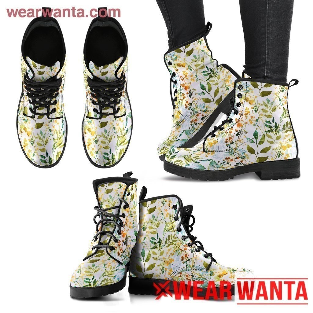 Boho Floral Women's Leather Boots Shoes Gifts Idea-Gear Wanta