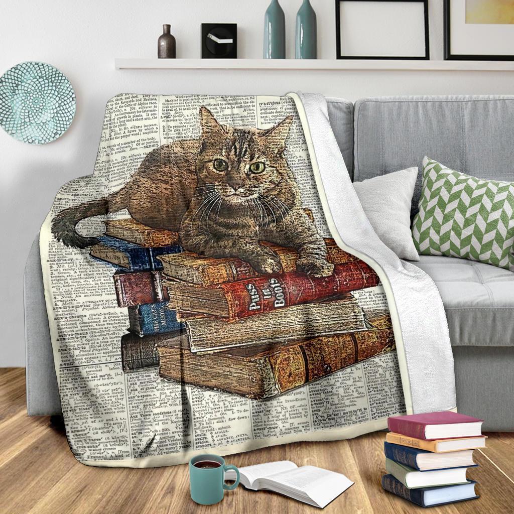 Book And Cat Lover Fleece Blanket For Cat Lover-Gear Wanta