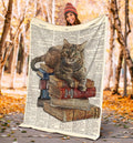 Book And Cat Lover Fleece Blanket For Cat Lover-Gear Wanta