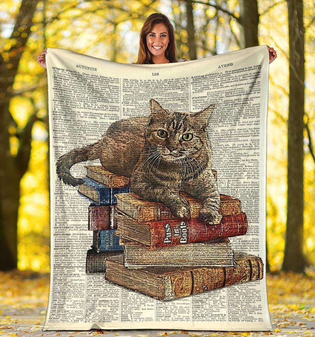 Book And Cat Lover Fleece Blanket For Cat Lover-Gear Wanta