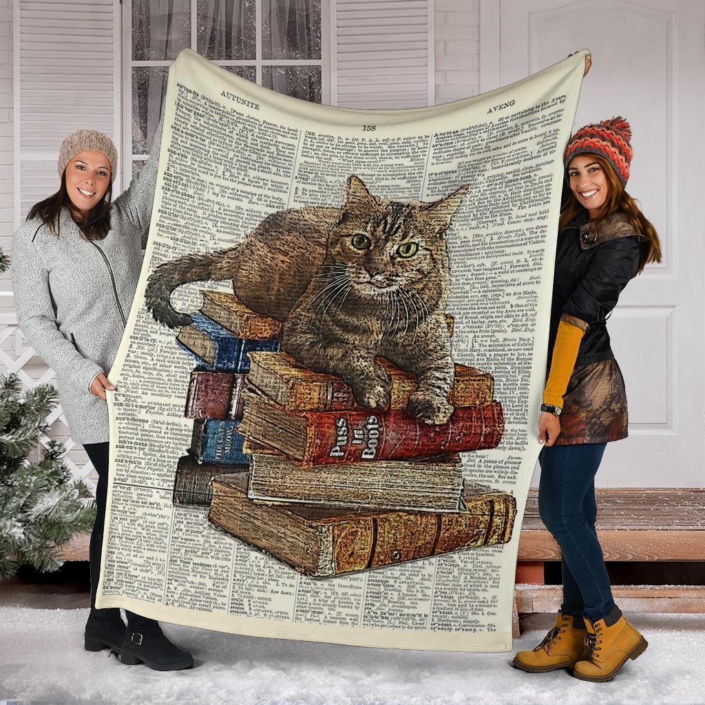 Book And Cat Lover Fleece Blanket For Cat Lover-Gear Wanta