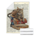 Book And Cat Lover Fleece Blanket For Cat Lover-Gear Wanta