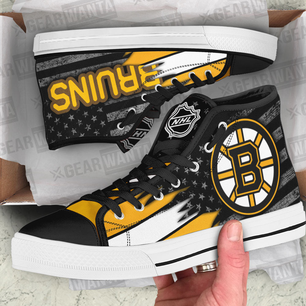 Boston Bruins High Top Shoes Custom American Flag Sneakers-Gear Wanta