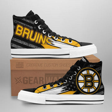 Boston Bruins High Top Shoes Custom American Flag Sneakers-Gear Wanta