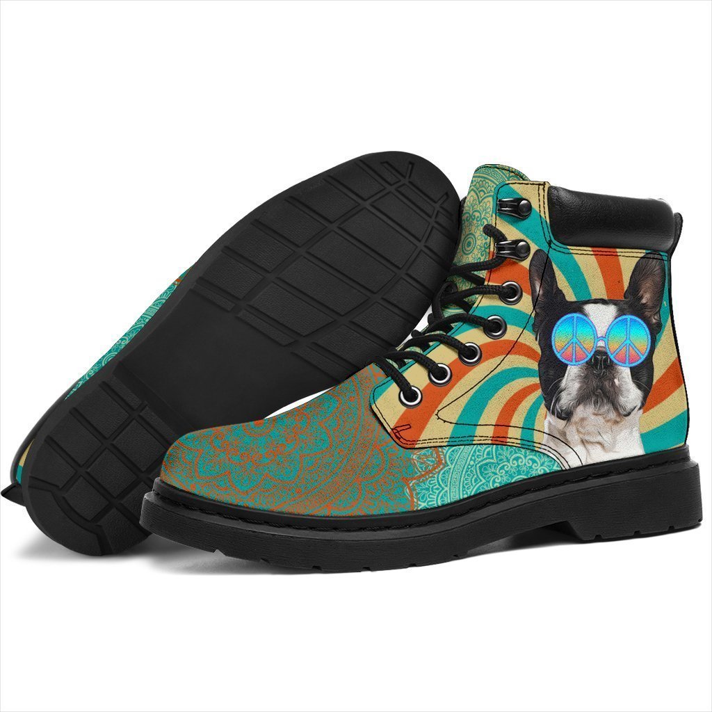 Boston Terrier Dog Boots Shoes Funny Hippie Style-Gear Wanta