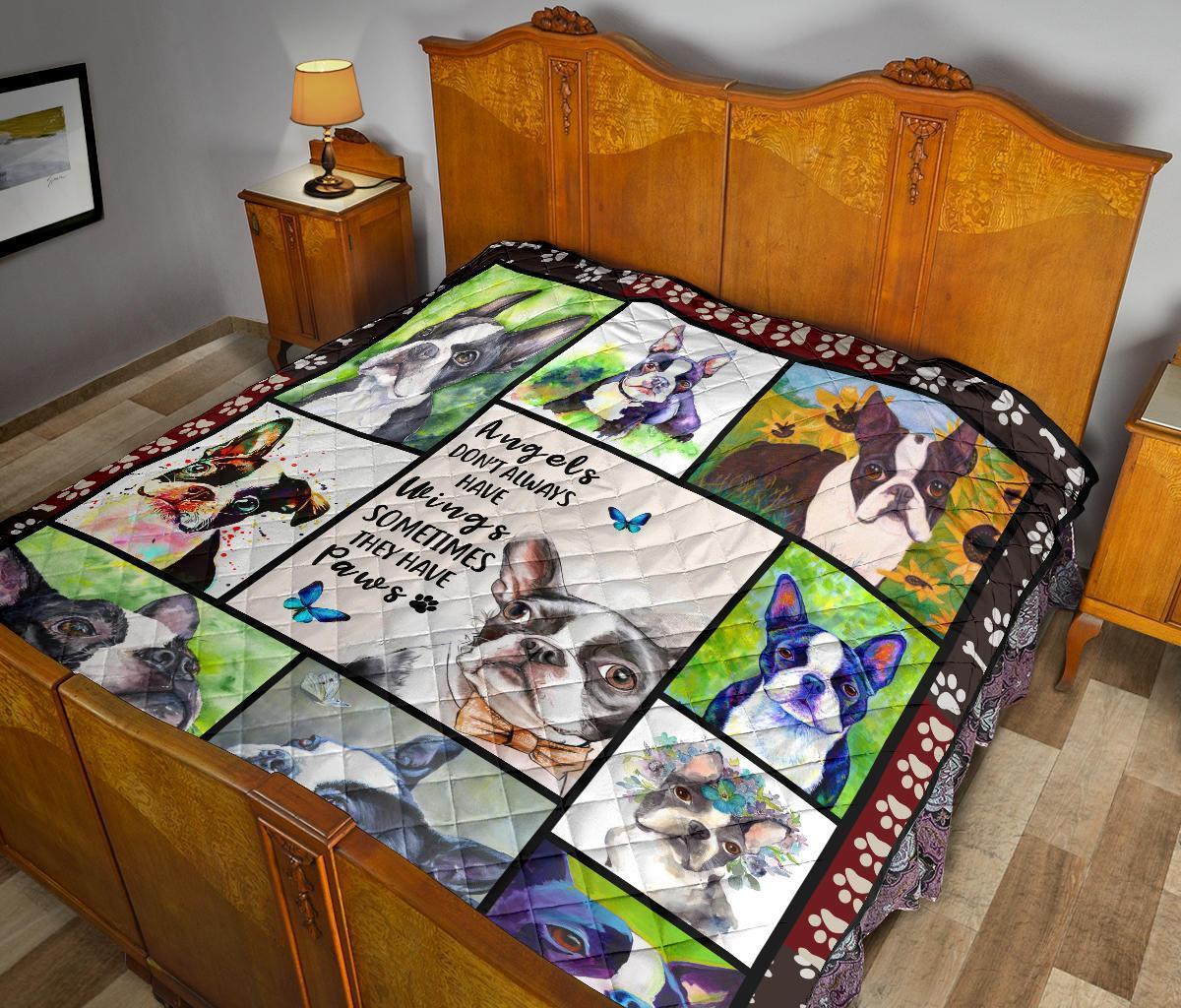 Boston Terrier Dog Quilt Blanket Angels Sometimes Have Paws-Gear Wanta