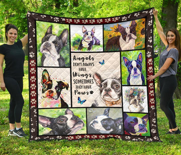 Boston Terrier Dog Quilt Blanket Angels Sometimes Have Paws-Gear Wanta