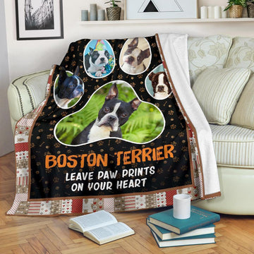 Boston Terrier Leave Paw Prints On Your Heart Fleece Blanket-Gear Wanta