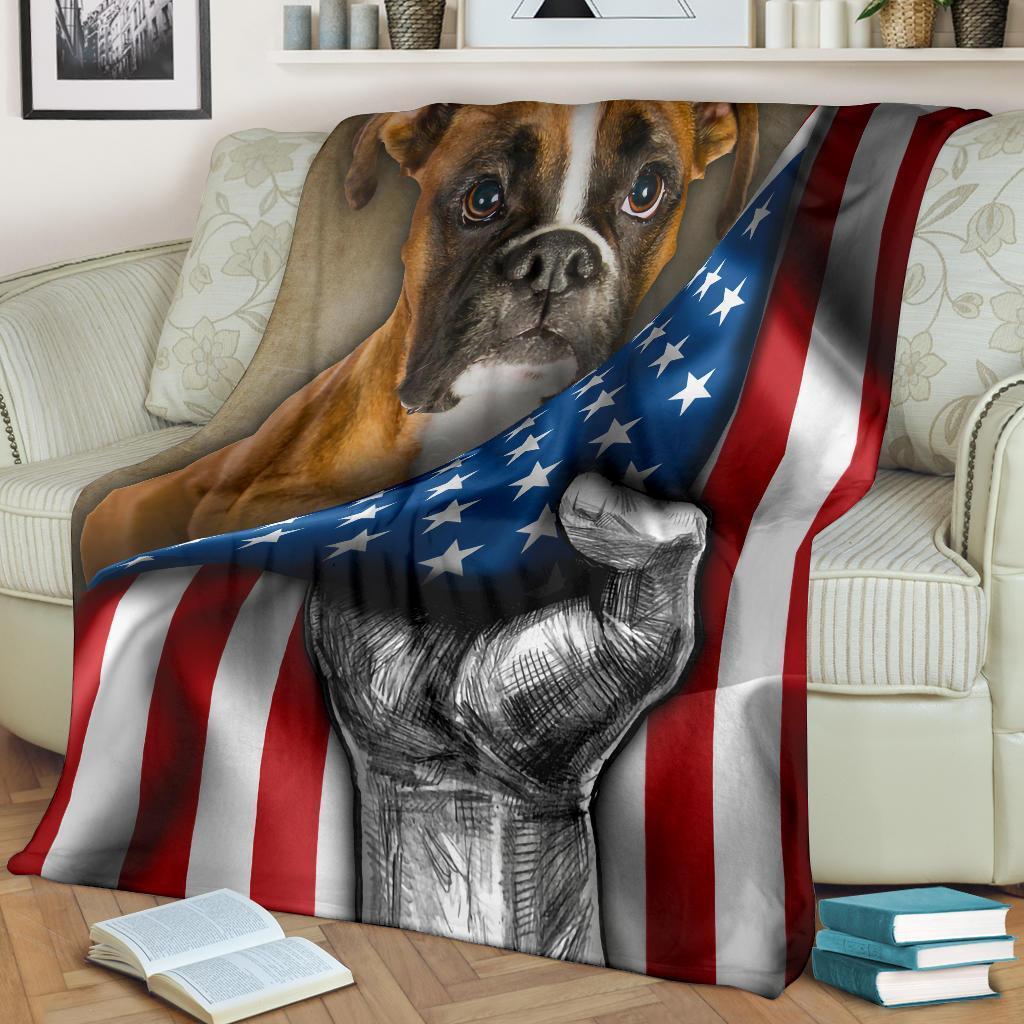 Boxer Dog Fleece Blanket American Flag-Gear Wanta