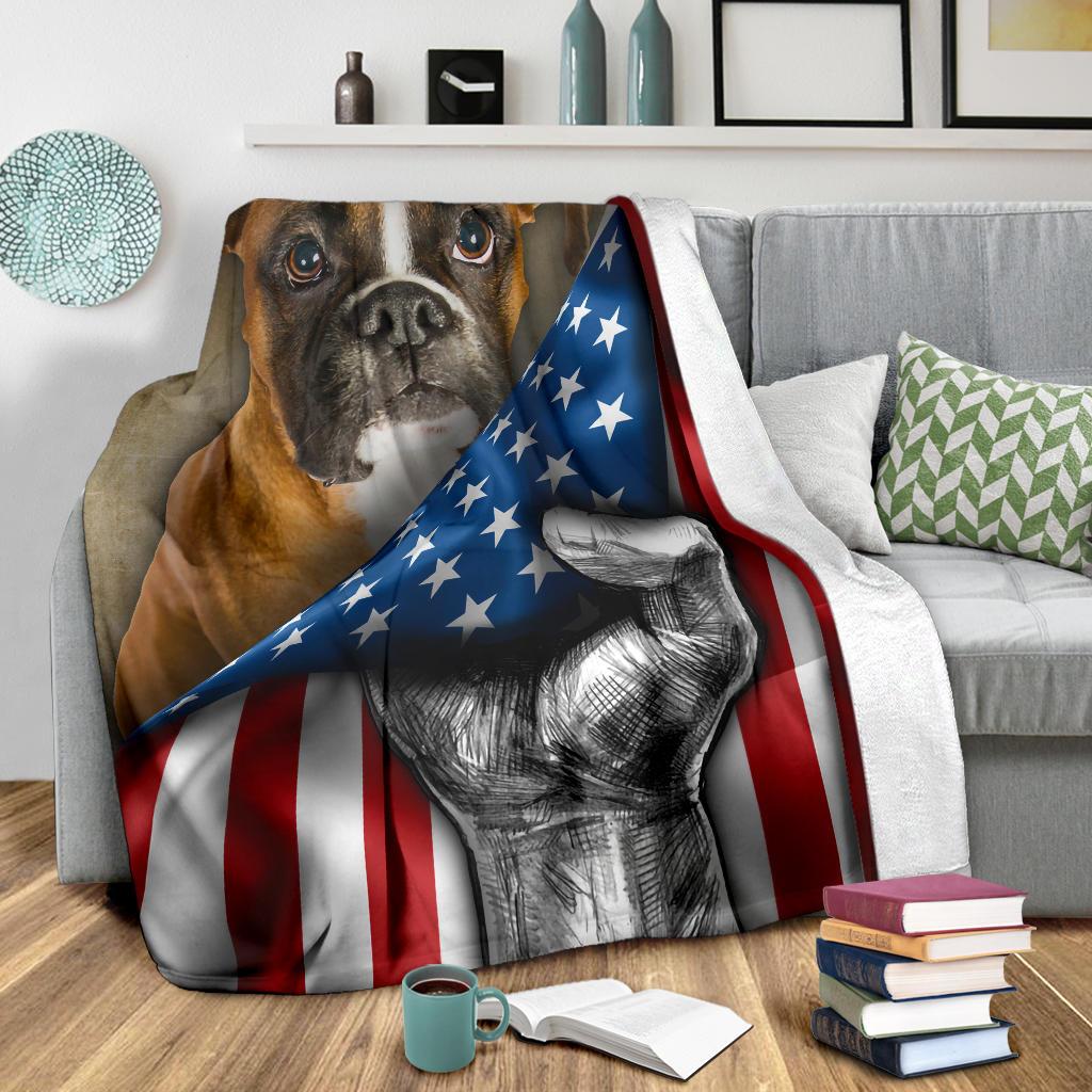 Boxer Dog Fleece Blanket American Flag-Gear Wanta