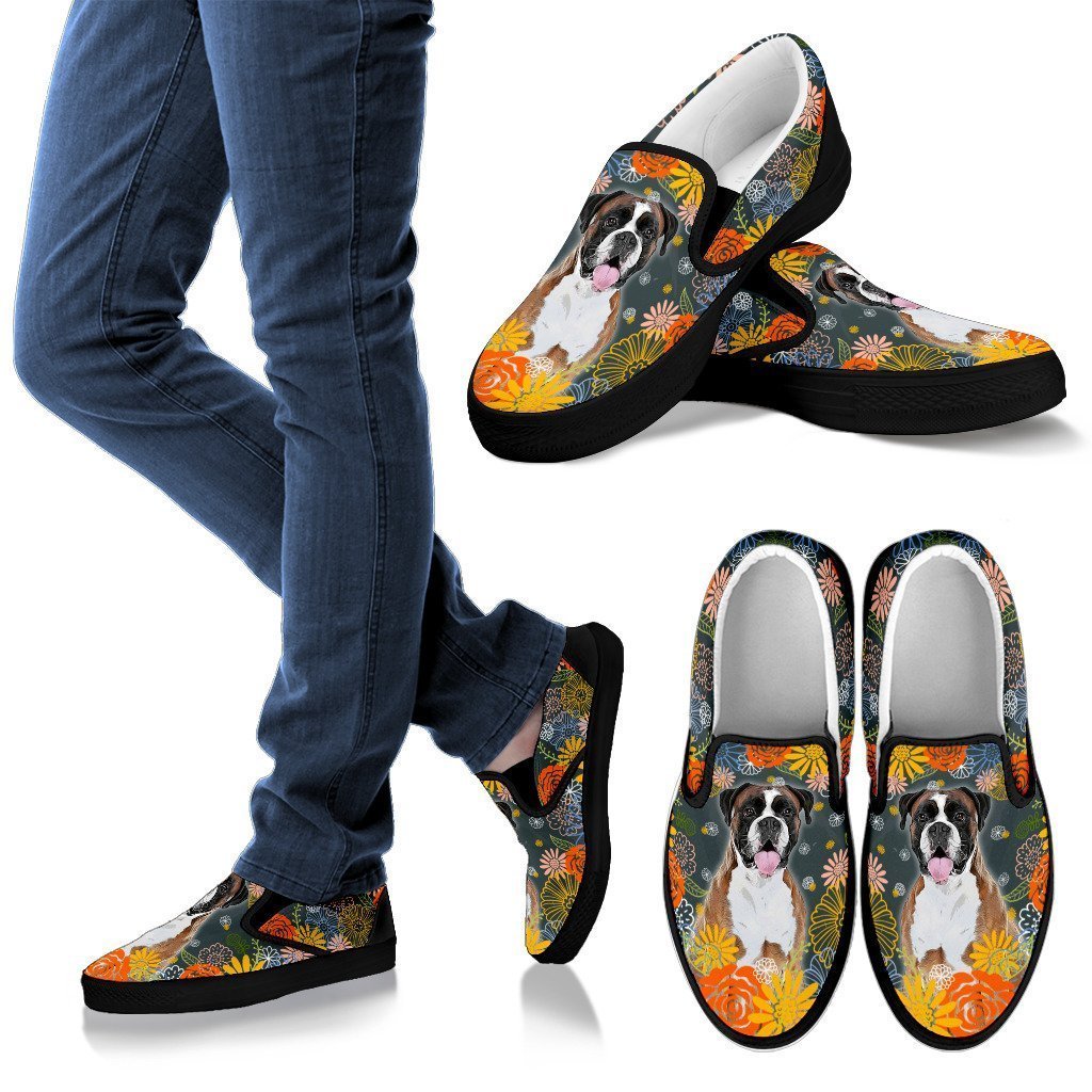 Boxer Dog Floral Slip Ons Shoes For Dog Mom-Gear Wanta