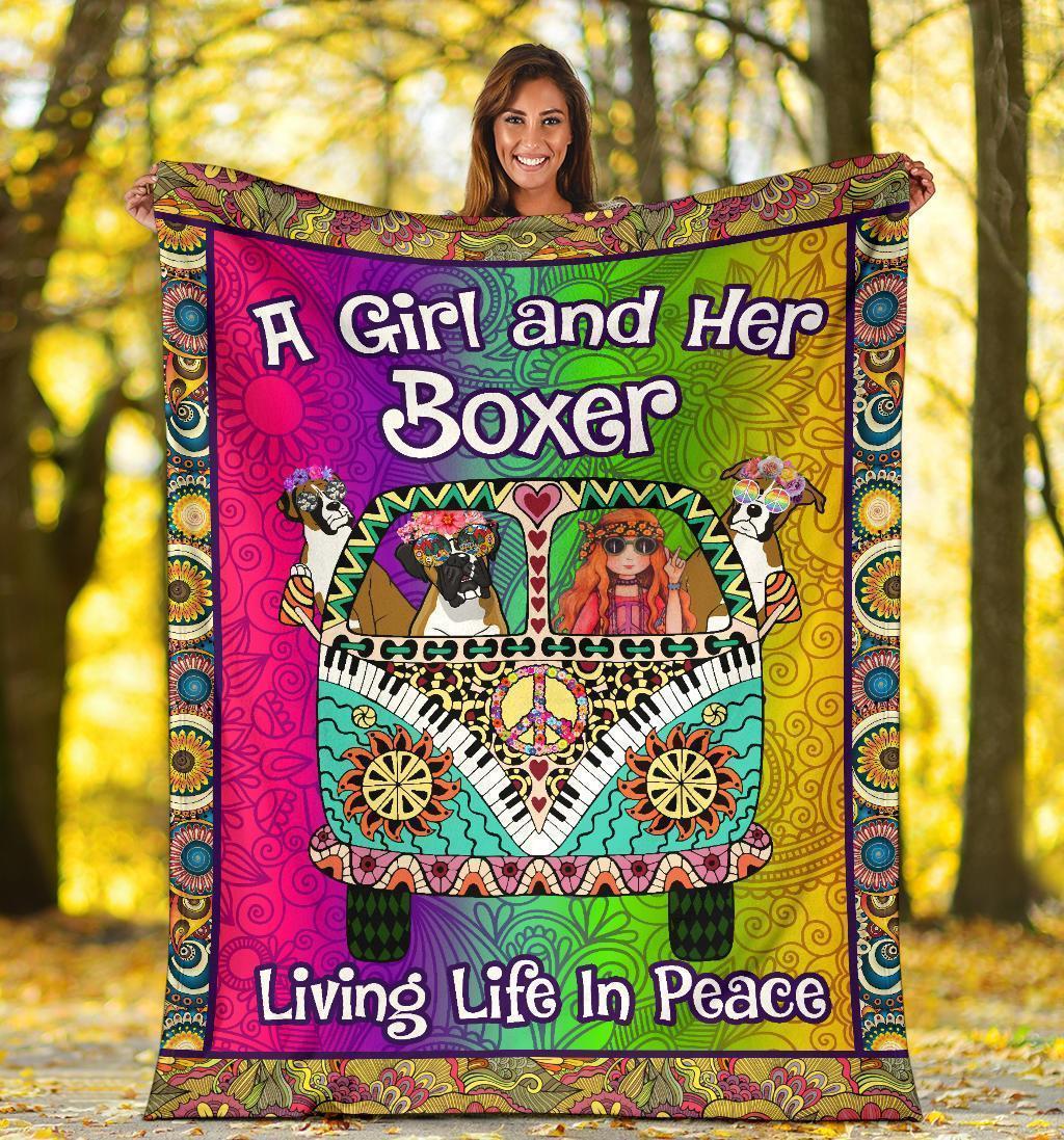 Boxer Dog Hippie Van Fleece Blanket-Gear Wanta