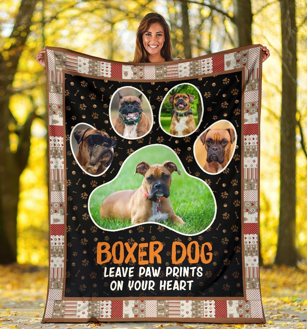 Boxer Dog Leave Paw Prints On Your Heart Fleece Blanket-Gear Wanta