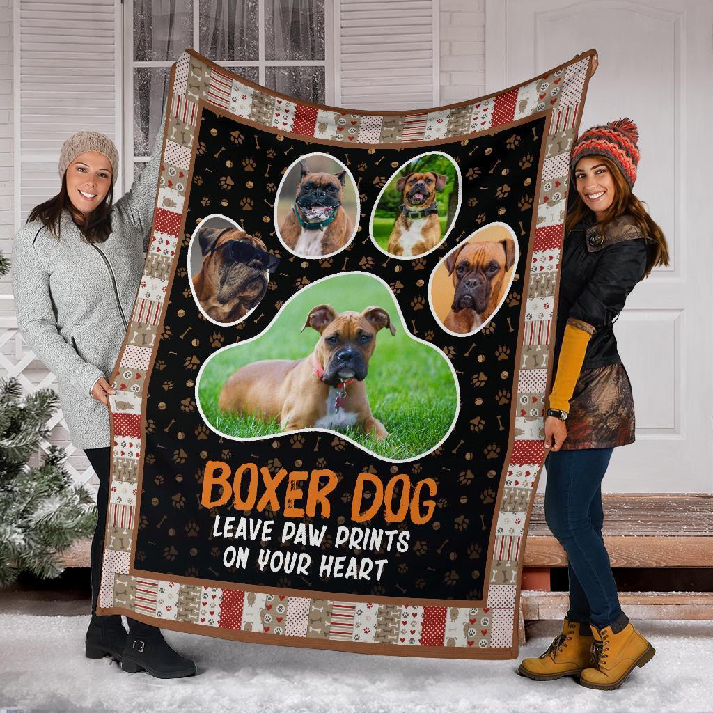Boxer Dog Leave Paw Prints On Your Heart Fleece Blanket-Gear Wanta